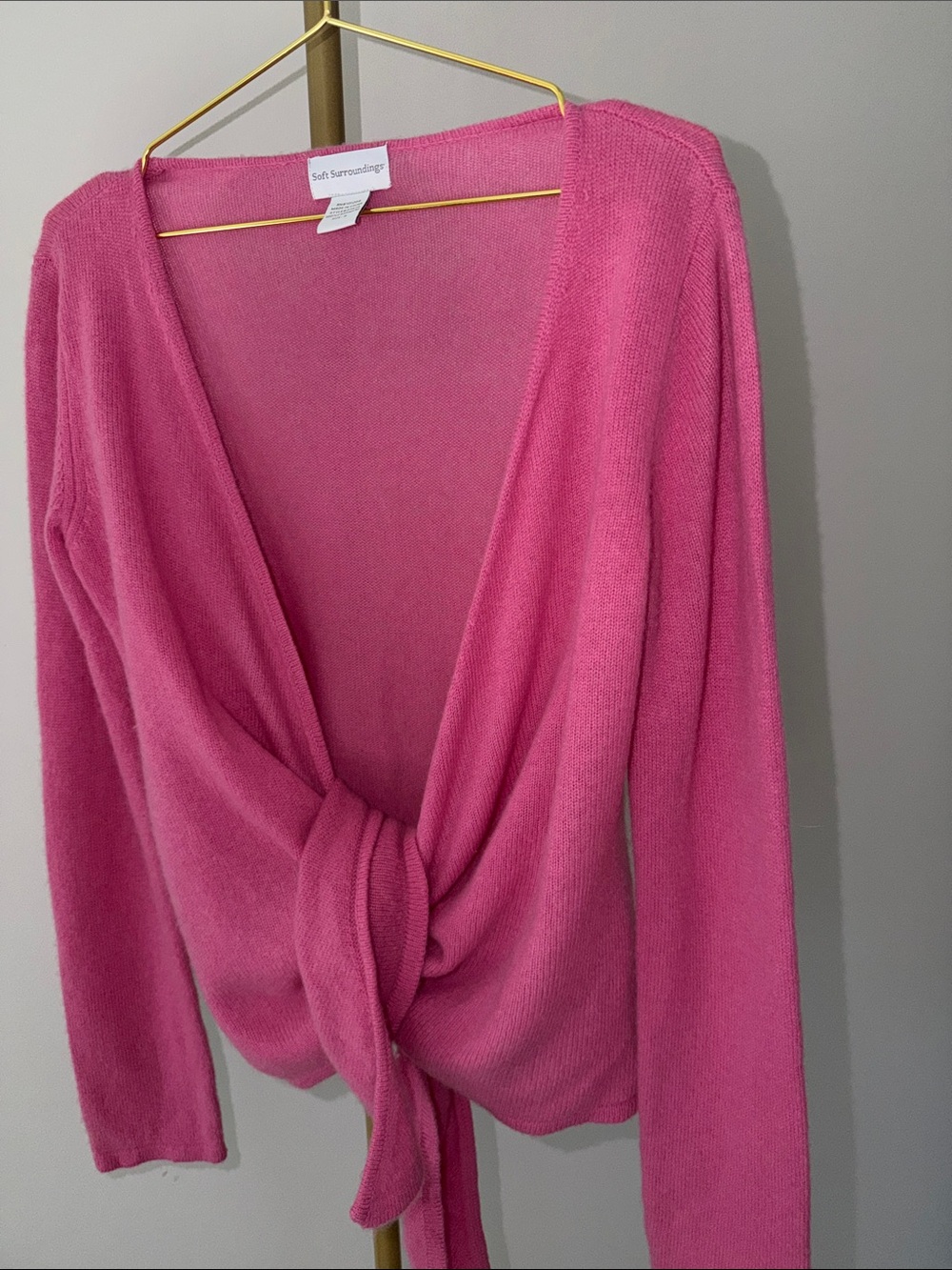Soft Surroundings Pink 100% Cashmere Tie Front/Open Cardigan  Sweater-SMALL